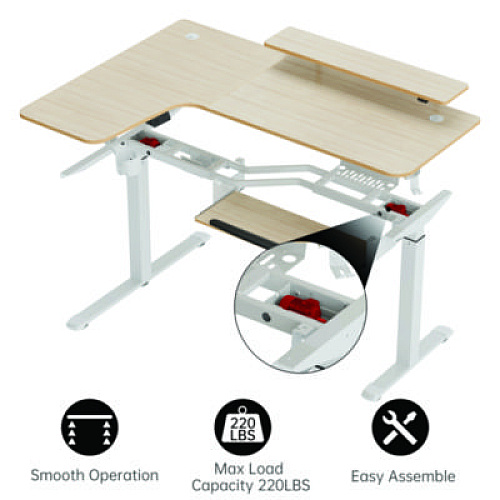 Eureka L-Shaped Standing Desk with Keyboard Tray, Left Desk, 61.25" x 43.25" x 34.38" to 52.88", Maple White/White (L60LMW)