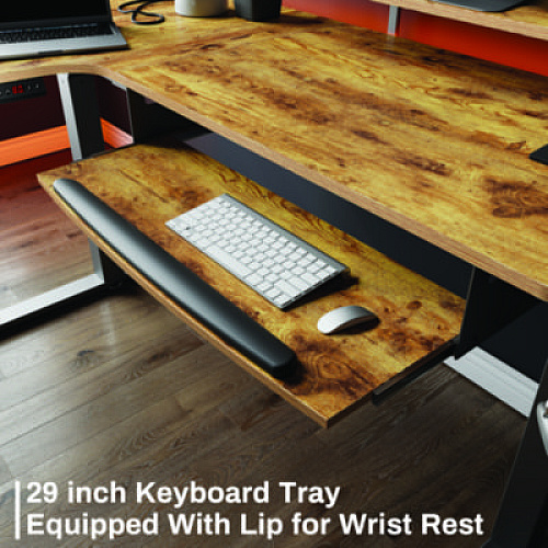 Eureka L-Shaped Standing Desk with Keyboard Tray, Right Desk, 61.25" x 43.25" x 34.38" to 52.88", Rustic Brown/Black (L61LRB)