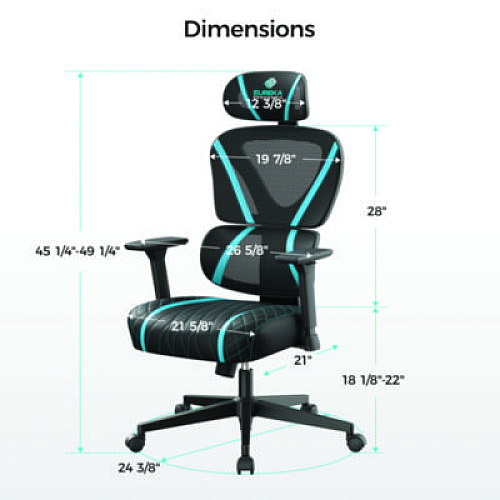 Eureka Norn Ergonomic Chair, Supports Up to 275 lb, 18.11" to 22.04" Seat Height, Black/Blue Mesh Seat/Back, Black Base (GC06BU)