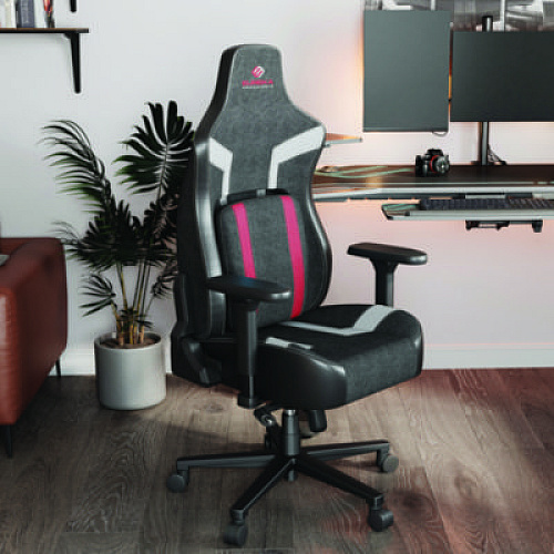 Eureka Python II Ergonomic Chair, Supports up to 300 lb, 18.88" to 22.83" Seat Height, Black Fabric Seat, Black/Red Fabric Back (GC08R)