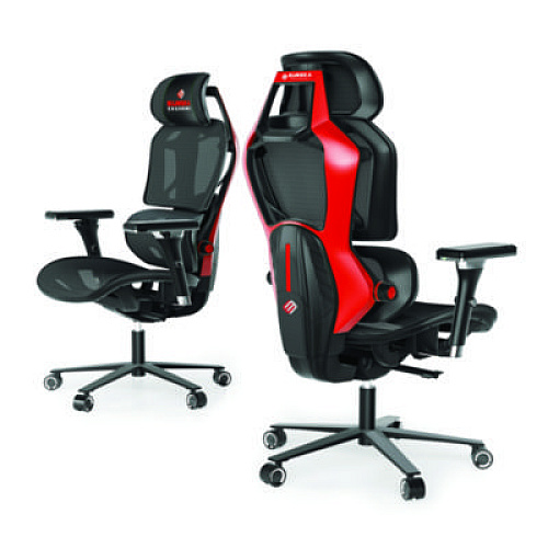 Eureka Typhon Hybrid Chair, Supports Up to 220 lb, 18.5" to 22.05" Seat Height, Black Mesh Seat, Black/Red Mesh Back, Black Base (GC05R)