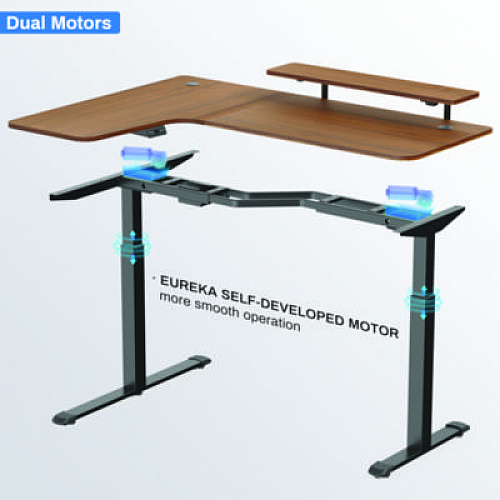 Eureka L-Shaped Standing Desk with Keyboard Tray, Left Desk, 61.25" x 43.25" x 34.38" to 52.88", Walnut/Black (L60LWN)