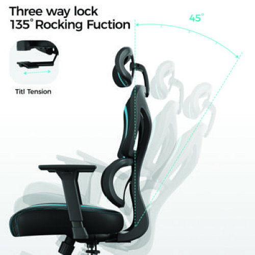 Eureka Norn Ergonomic Chair, Supports Up to 275 lb, 18.11" to 22.04" Seat Height, Black/Blue Mesh Seat/Back, Black Base (GC06BU)