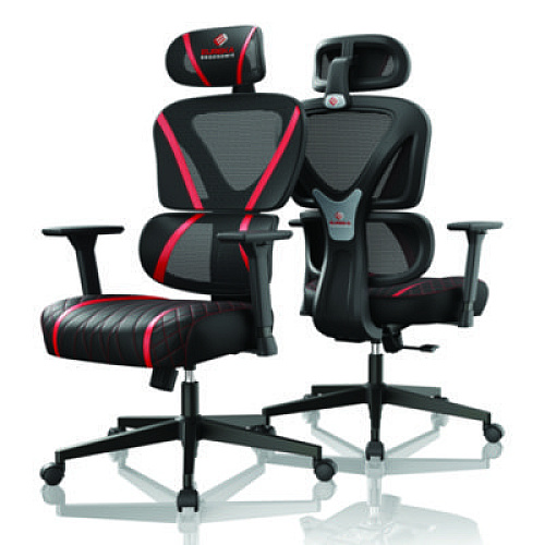 Eureka Norn Ergonomic Chair, Supports Up to 275 lb, 18.11" to 22.04" Seat Height, Black/Red Mesh Seat/Back, Black Base (GC06R)