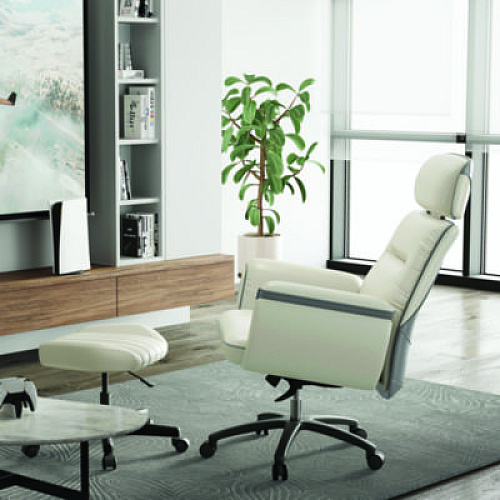 Eureka Royal Executive Office Chair, Support up to 300 lb, 19.46"-22.26" Seat Height, White PU Leather Seat, White Faux Leather Back (OC003OW)