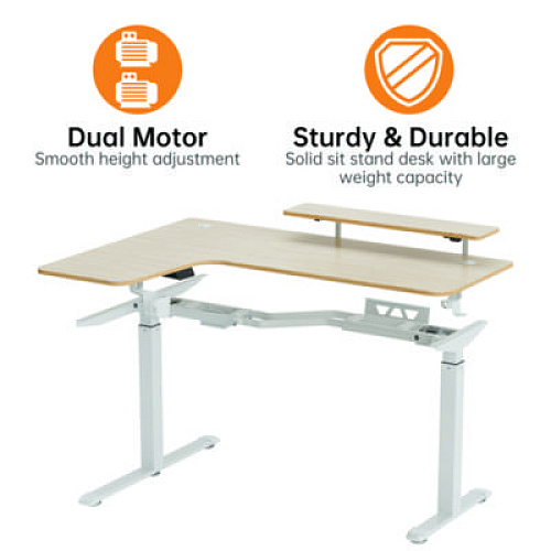 Eureka L-Shaped Standing Desk with Keyboard Tray, Left Desk, 61.25" x 43.25" x 34.38" to 52.88", Maple White/White (L60LMW)