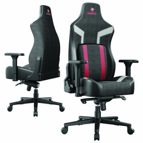 Eureka Python II Ergonomic Chair, Supports up to 300 lb, 18.88" to 22.83" Seat Height, Black Fabric Seat, Black/Red Fabric Back (GC08R)