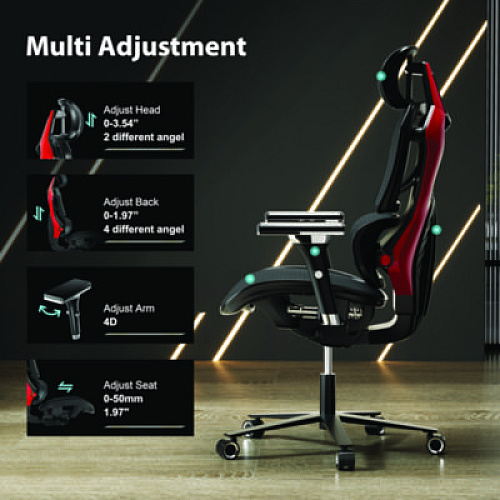 Eureka Typhon Hybrid Chair, Supports Up to 220 lb, 18.5" to 22.05" Seat Height, Black Mesh Seat, Black/Red Mesh Back, Black Base (GC05R)
