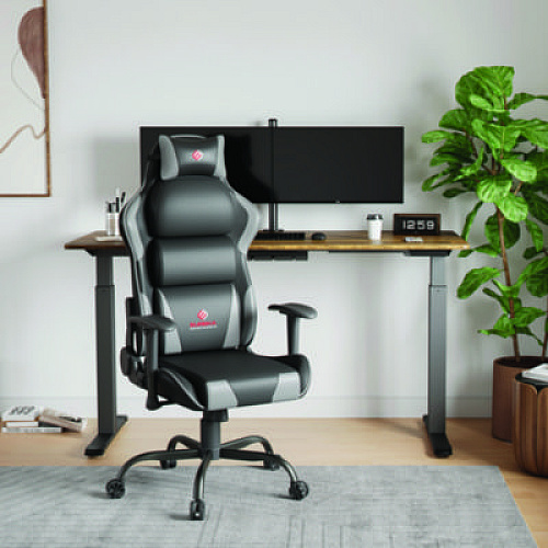 Eureka Hector Ergonomic Chair, Supports Up to 300 lb, 20.25" - 24.25" Seat Height, Black PU Leather Seat, Black/Gray PU Leather Back (GC07GY)