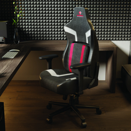 Eureka Python II Ergonomic Chair, Supports up to 300 lb, 18.88" to 22.83" Seat Height, Black Fabric Seat, Black/Red Fabric Back (GC08R)