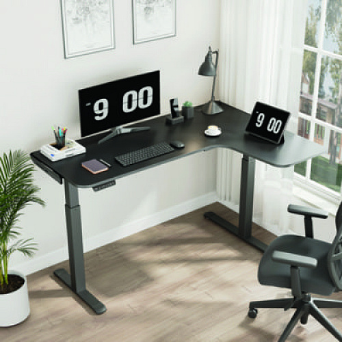 Eureka L-Shaped Standing Desk, Right Desk, 60" x 43.69" x 29.88" to 48.38", Black (01875)