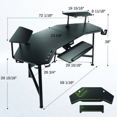 Eureka Aero Gaming Desk, 72.06" x 23.63" x 38", Black (E70B)
