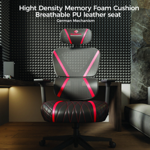 Eureka Norn Ergonomic Chair, Supports Up to 275 lb, 18.11" to 22.04" Seat Height, Black/Red Mesh Seat/Back, Black Base (GC06R)