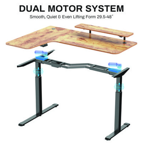 Eureka L-Shaped Standing Desk with Keyboard Tray, Left Desk, 61.25" x 43.25" x 34.38" to 52.88", Rustic Brown/Black (L60LRB)