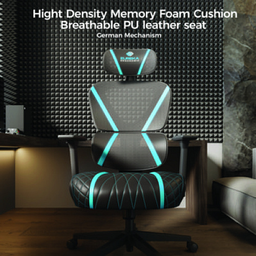 Eureka Norn Ergonomic Chair, Supports Up to 275 lb, 18.11" to 22.04" Seat Height, Black/Blue Mesh Seat/Back, Black Base (GC06BU)