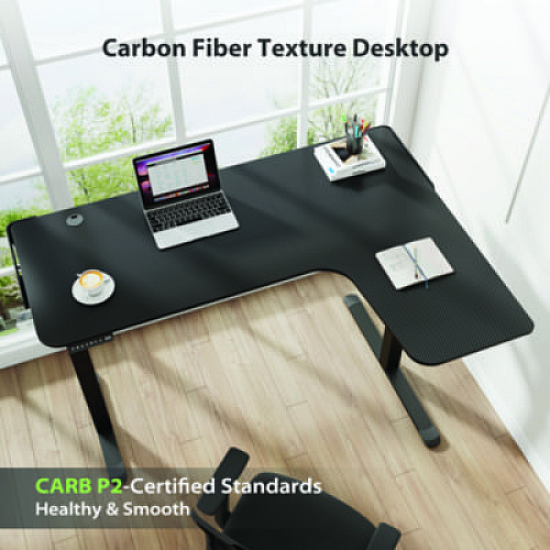 Eureka L-Shaped Standing Desk, Right Desk, 60" x 43.69" x 29.88" to 48.38", Black (01875)