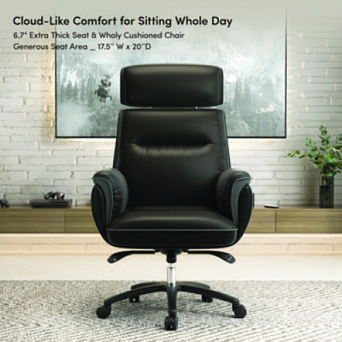 Eureka Royal Executive Office Chair, Support up to 300 lb, 19.46"-22.26" Seat Height, Black PU Leather Seat, Black Faux Leather Back (OC003B)