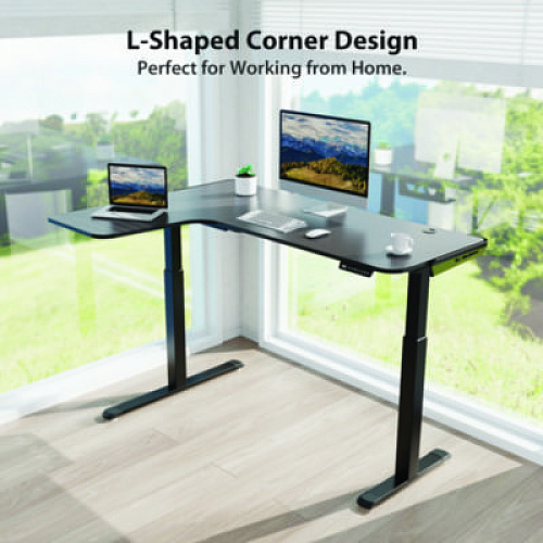 Eureka L-Shaped Standing Desk, Left Desk, 60" x 43.69" x 29.88" to 48.38", Black (01874)