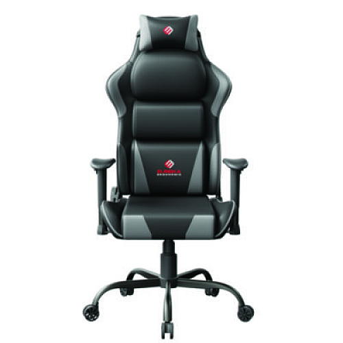 Eureka Hector Ergonomic Chair, Supports Up to 300 lb, 20.25" - 24.25" Seat Height, Black PU Leather Seat, Black/Gray PU Leather Back (GC07GY)