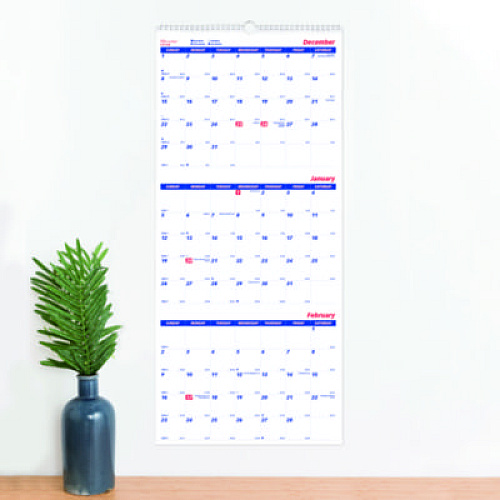 Brownline Three-Month Wall Calendar, 12.25" x 27", White/Blue Sheets, 14-Month: Dec 2025 to Jan 2027 (C171128)