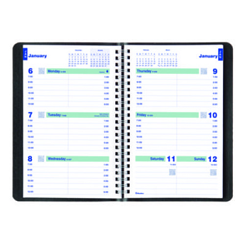 Blueline Plan and Link Weekly Planner, 8" x 5", Black Cover, 12-Month (Jan to Dec): 2026 (C507581T)