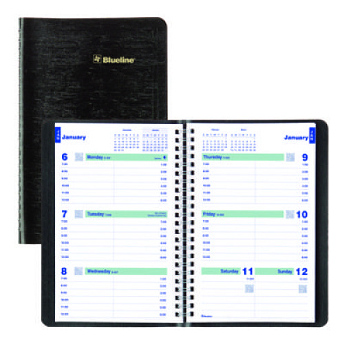 Blueline Plan and Link Weekly Planner, 8" x 5", Black Cover, 12-Month (Jan to Dec): 2026 (C507581T)