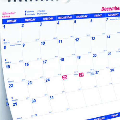 Brownline Three-Month Wall Calendar, 12.25" x 27", White/Blue Sheets, 14-Month: Dec 2025 to Jan 2027 (C171128)