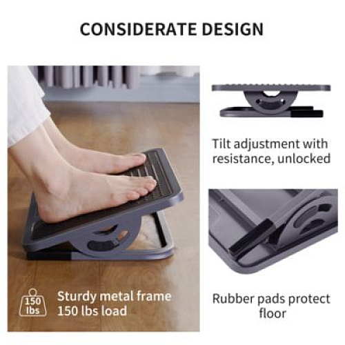 Eureka Adjustable Ergonomic Footrest, 15.38 x 11.81 x 3.32 to 5.19, Black/Gray (DSN03048)