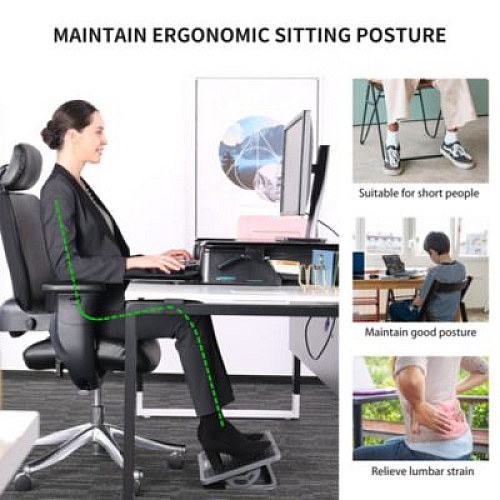Eureka Adjustable Ergonomic Footrest, 15.38 x 11.81 x 3.32 to 5.19, Black/Gray (DSN03048)