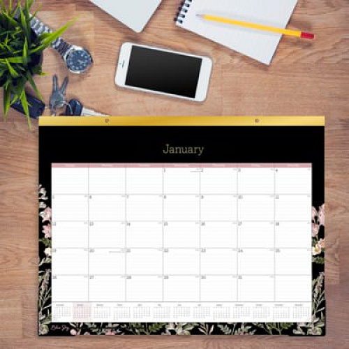 Blue Sky Neveah Monthly Desk Pad Calendar, Floral Artwork, 22" x 17", White/Black/Pink Sheets, Gold Headband, 12-Month (Jan-Dec): 2026 (148629)