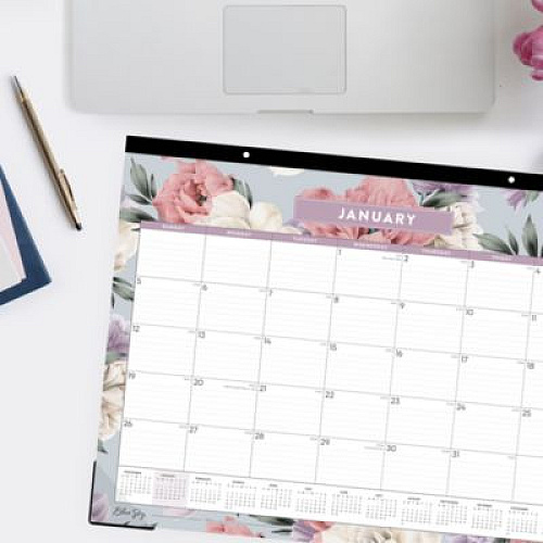 Blue Sky Tula Monthly Desk Pad Calendar, Floral Artwork, 22" x 17", White/Purple/Pink Sheets, Black Headband, 12-Month (Jan-Dec): 2026 (144086)