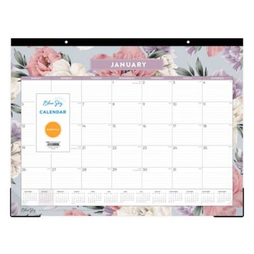 Blue Sky Tula Monthly Desk Pad Calendar, Floral Artwork, 22" x 17", White/Purple/Pink Sheets, Black Headband, 12-Month (Jan-Dec): 2026 (144086)