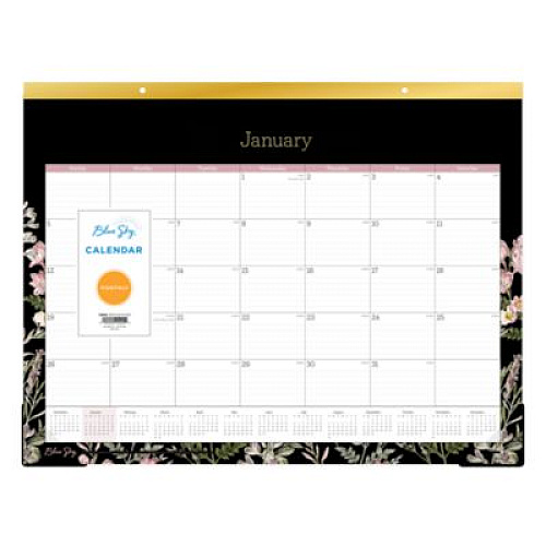 Blue Sky Neveah Monthly Desk Pad Calendar, Floral Artwork, 22" x 17", White/Black/Pink Sheets, Gold Headband, 12-Month (Jan-Dec): 2026 (148629)