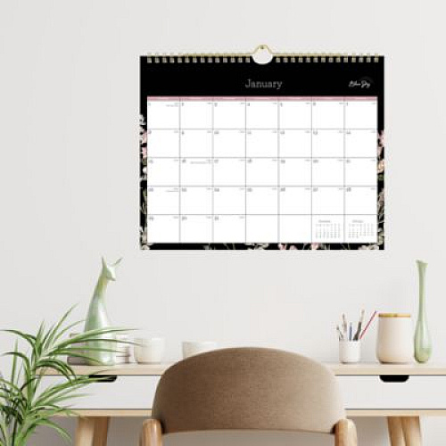 Blue Sky Neveah Monthly Wall Calendar, Floral Artwork, 11" x 8.75", White/Black/Pink Sheets, 12-Month (Jan to Dec): 2026 (139941)