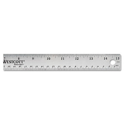 Westcott Stainless Steel Office Ruler With Non Slip Cork Base, Standard/Metric, 15" Long (10416)
