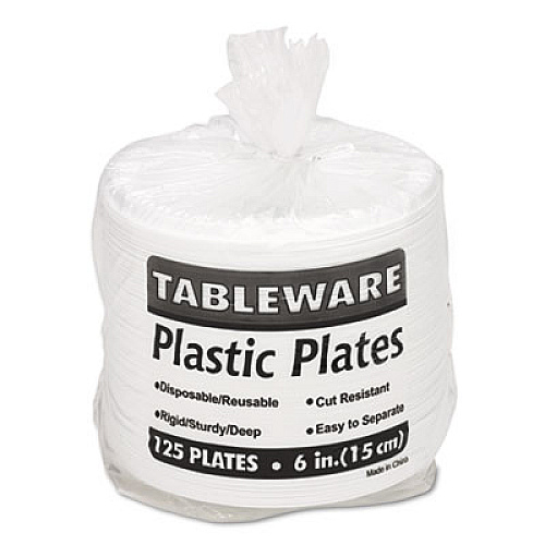 Plastic Dinnerware, Plates, 6" dia, White, 125/Pack