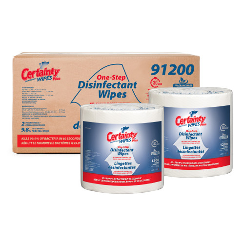 Certainty Plus Disinfectant Wipes Large Roll, 8”x6”, 1200 Wipes/roll - Case Of 2 Rolls (91200)