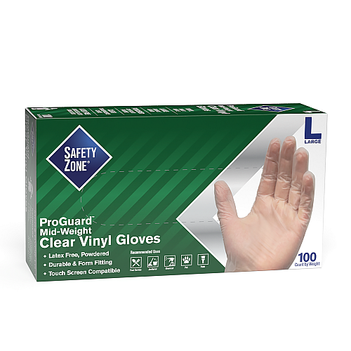 Safety Zone Vinyl Powdered 3 Mil Gloves Clear Lrg - Case Of 1000 (GVDR-LG-1)
