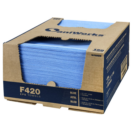 Saniworks Eps Towels, Blue, 13x21, 1/4 Fold - Case Of 150 (N-F420QCB)