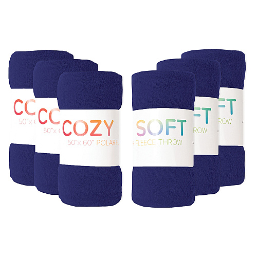 Cozy Soft Polar Fleece Throw Blanket 50x60 Navy - Pack Of 6 (P-FCPL-6PK-NV)