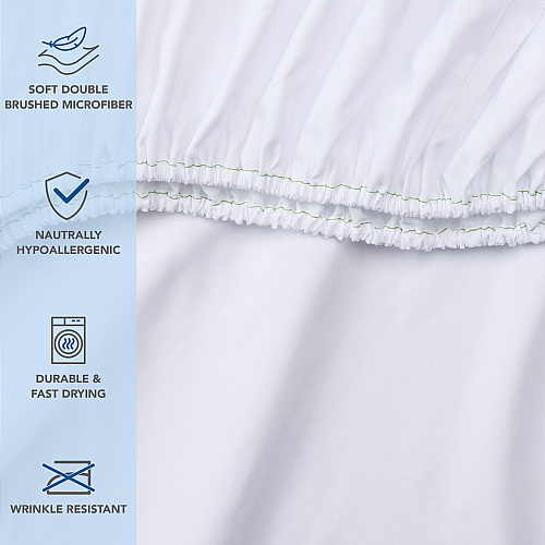 Host & Home Microfiber Fitted Sheets King - White W/ Green Hem - Case Of 24 (MFS-788012)