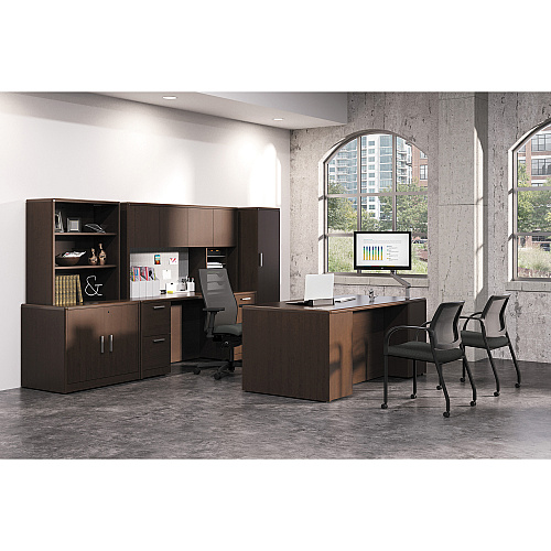 HON 10700 H107318 Hutch 37.1" Height x 74.6" Width x 14.6" Depth - Waterfall Edge - Finish: Mahogany (107318NN)