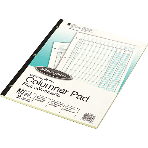 Wilson Jones Column Write 2-column Columnar Pad (WG7202) 50 Sheet(s) - Double Sided Sheet - Letter - 8.50" x 11" Sheet Size - 3 x Holes - 2 Columns per Sheet - Green Sheet(s) - Brown, Green Print Color - Paper - 1 / Pad (G7202A)