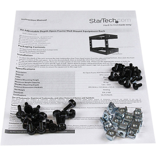 StarTech 8u Wall Mount Network Rack 12in Deep (RK812WALLO)