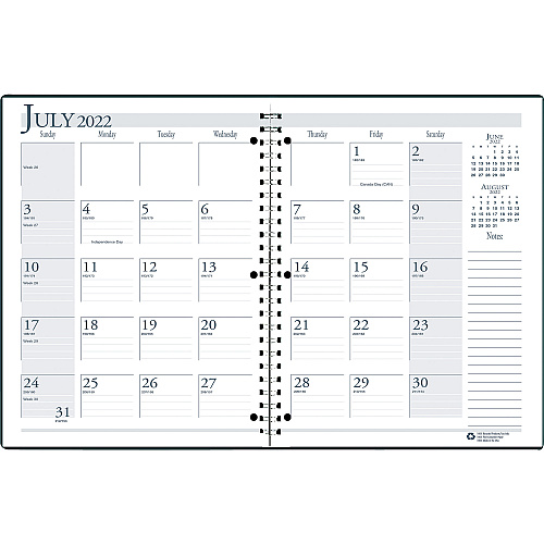 House of Doolittle Recycled Three-Hole Punched Wirebound Academic Monthly Planner, 11 x 8.5, Black Cover, 14-Month: July 2025 to Aug 2026 (26302)