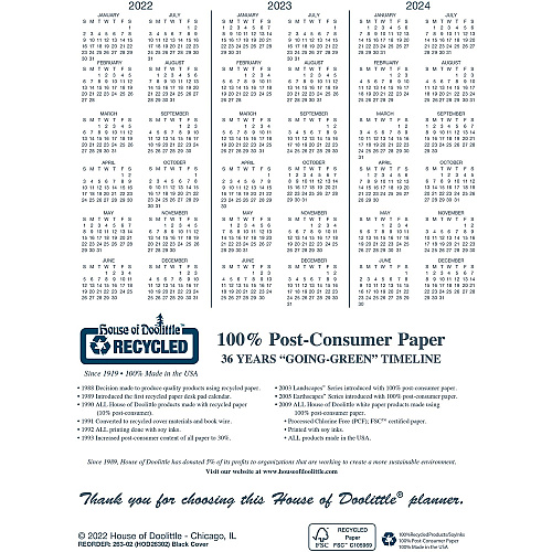 House of Doolittle Recycled Three-Hole Punched Wirebound Academic Monthly Planner, 11 x 8.5, Black Cover, 14-Month: July 2025 to Aug 2026 (26302)