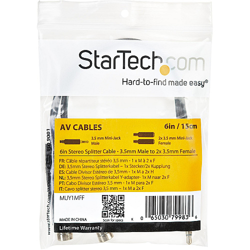StarTech 6" Stereo Splitter Cable 3.5 To 2x 3.5mm (MUY1MFF)