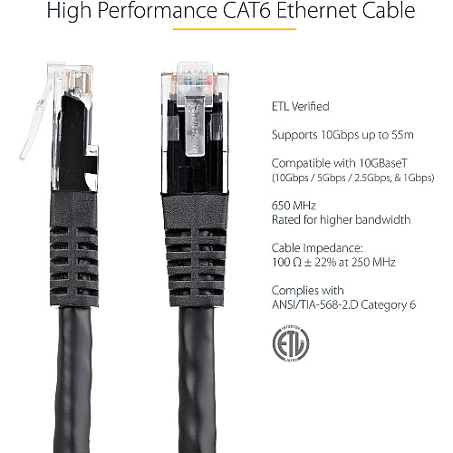 StarTech 1ft Cat6 Ethernet Cable Black Cat 6 Poe (C6PATCH1BK)