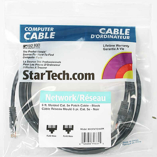 StarTech 6 Ft Black Molded Cat5e Utp Patch Cable (M45PATCH6BK)