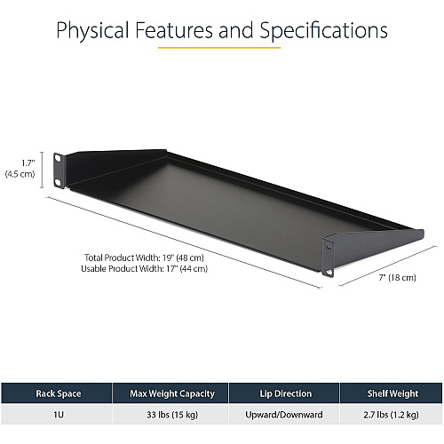 StarTech Rack Mount Shelf 1u 7in Depth Fixed (CABSHELF1U)